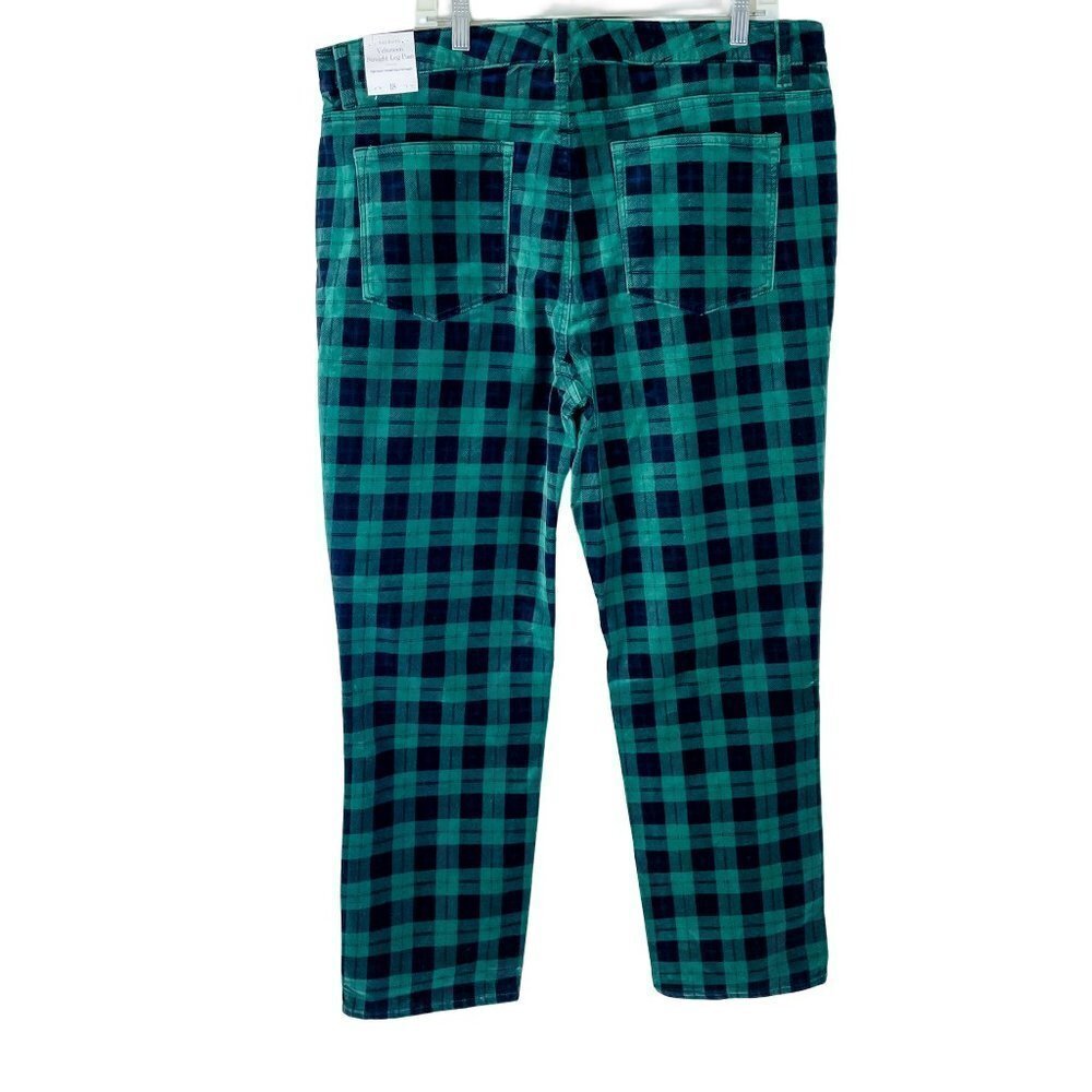 NWT Talbots High Waisted  Velveteen Straight Leg Pants Green Plaid sz 18 - Picture 2 of 10